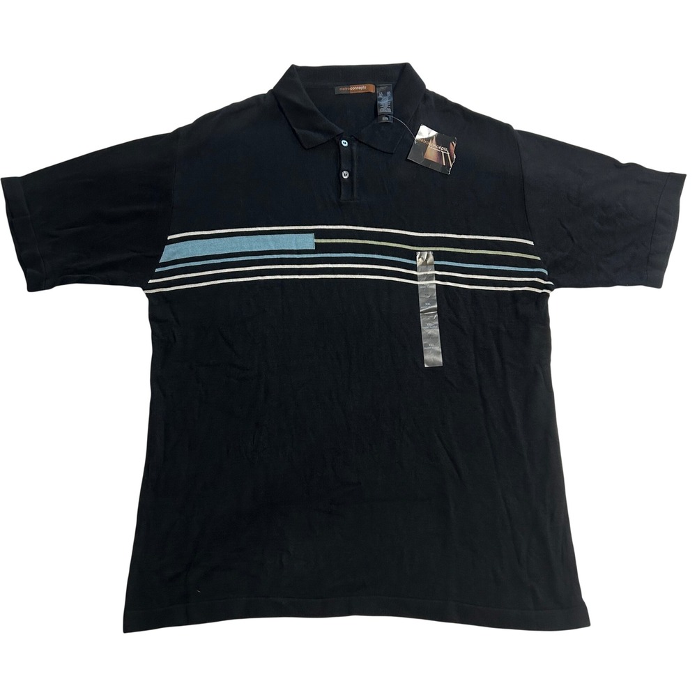 Metroconcepts Claiborne Mens XXL Knit Polo Shirt Black Striped Short Sleeve NWT